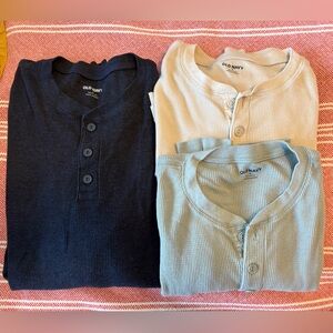 THREE Old Navy Waffle Henley Shirts Set - Navy, Cream, Light Blue